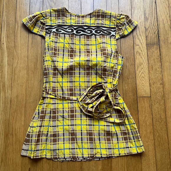 Plenty By Tracy Reese Size 4 Yellow Brown Plaid Silk Blend Cap Sleeve Blouse Top - Picture 10 of 13